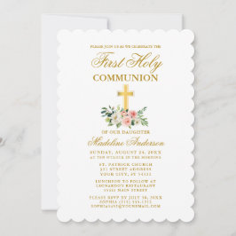 Elegant Watercolor Rosa White Blommigt Communion Inbjudningar