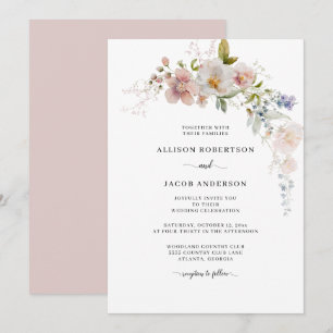 Elegant Watercolor Rosa Wildblomma Blommigt Bröllo Inbjudningar