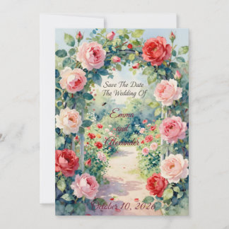 Elegant Watercolor Rose Garden Floral Arch Wedding Inbjudningar