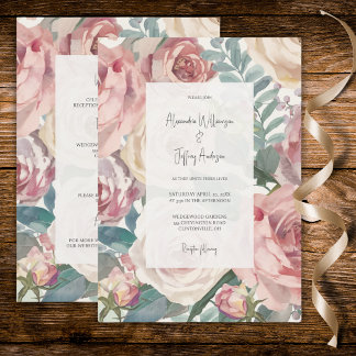 Elegant Watercolor Roses Wedding Invitation Inbjudningar