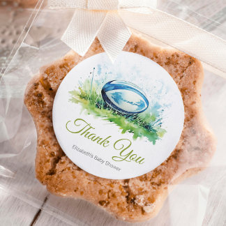 Elegant Watercolor Rugby Baby Shower Runt Klistermärke