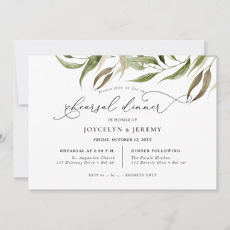 Elegant Watercolor Rustic Eucalyptus Rehearsal Inbjudningar