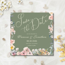 Elegant Watercolor Sage Grönt Wildblommor Bröllop