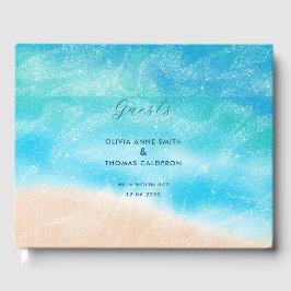 Elegant Watercolor Sandy Ocean Beach Wedding Gästböcker