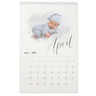 Elegant Watercolor Script Multi Photo Calendar Kalender