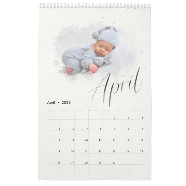 Elegant Watercolor Script Multi Photo Calendar Kalender (Apr 2026)