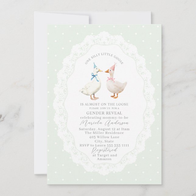 Elegant Watercolor Silly Goose gender reveal Baby  Inbjudningar (Framsida)