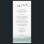 Elegant Watercolor Sjö & Träd Bröllop Menu Meny<br><div class="desc">Elegant Abstrakt Sjö & Träd Watercolor Bröllop-meny: Den här vattenfärgsmålade menydesignen har abstrakt träd som omger sjö. Den har mjuka nyanser av gröntar och blues. Perfekt för ett lakeside- eller destinationsbröllop.</div>