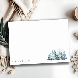 Elegant Watercolor Snö Winter Forest Gräs Bröllop Anteckningskort