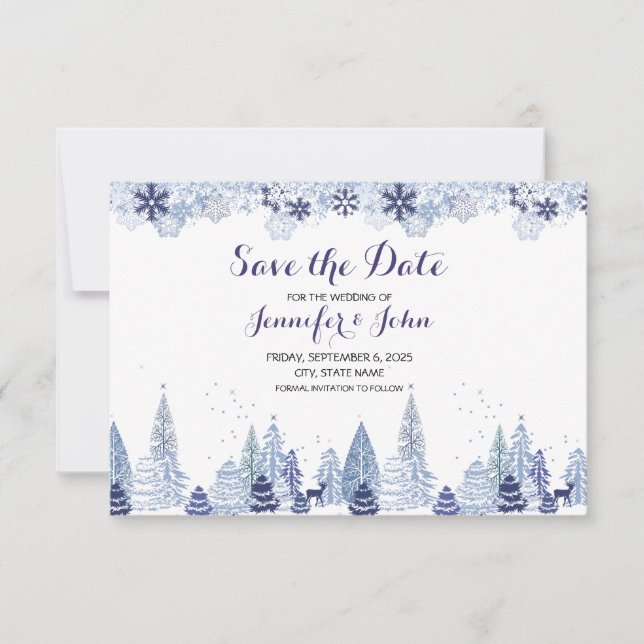 Elegant Watercolor Snöflingor Winter Wedding Spara Datumet (Framsida)