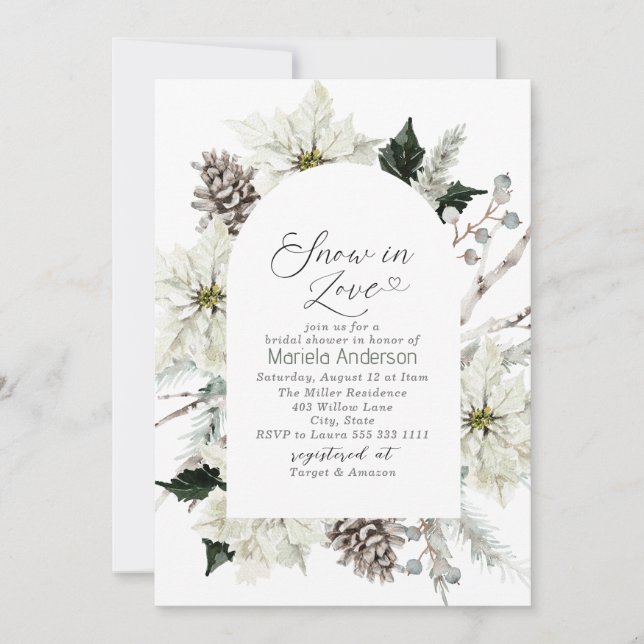 Elegant Watercolor Snow in Love Bridal Shower Inbjudningar (Framsida)