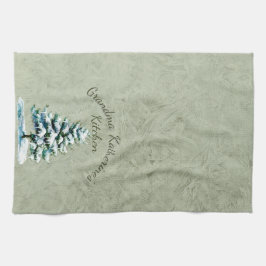Elegant Watercolor Snowy Spruce Träd Grandma Kökshandduk