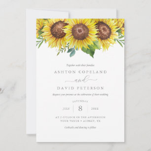 Elegant Watercolor Solblommor Blommigt Bröllop Inbjudningar