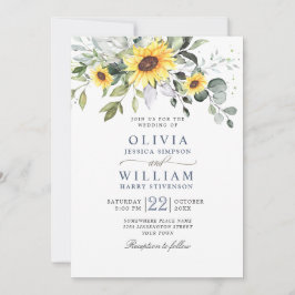 Elegant Watercolor Solblommor Eucalyptus Bröllop Inbjudningar