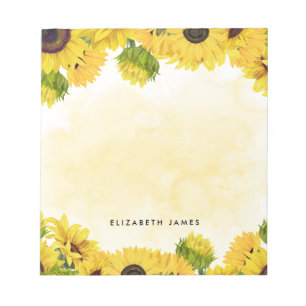 Elegant Watercolor Solblommor Personlig Anteckningsblock