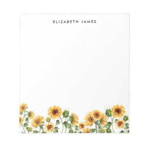 Elegant Watercolor Solblommor Personlig Anteckningsblock