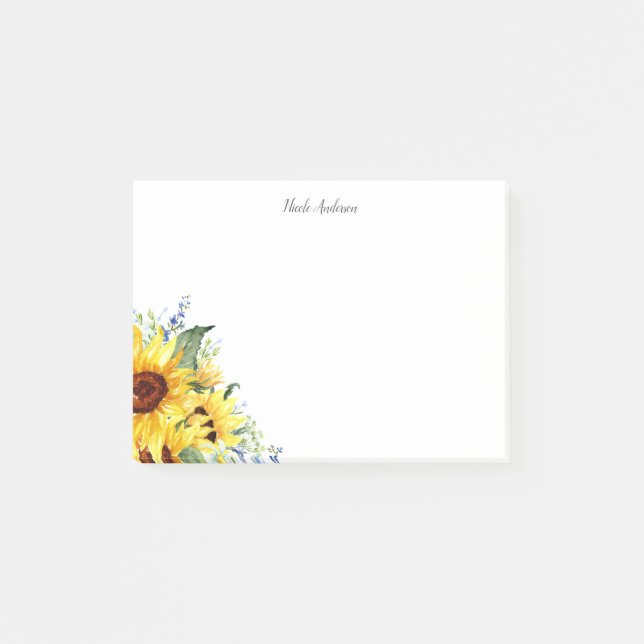 Elegant Watercolor Solblommor Personlig Post-it Block (Framsida)
