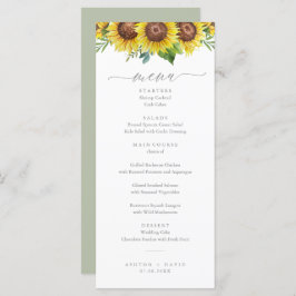 Elegant Watercolor Solros Bröllop Menu Meny
