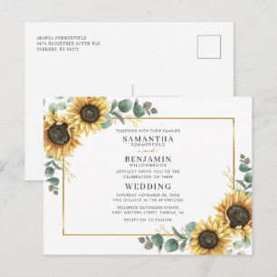 Elegant Watercolor Solros Eucalyptus Bröllop Inbjudan Vykort