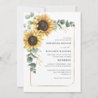 Elegant Watercolor Solros Eucalyptus Bröllop