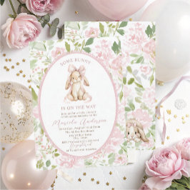 Elegant Watercolor some bunny pink bow Baby Shower Inbjudningar