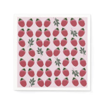 Elegant Watercolor Strawberry Bday Party Napkin