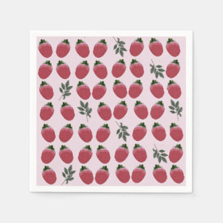 Elegant Watercolor Strawberry Bday Party Napkin Pappersservett