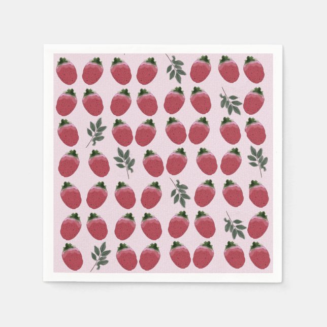 Elegant Watercolor Strawberry Bday Party Napkin Pappersservett (Framsidan)