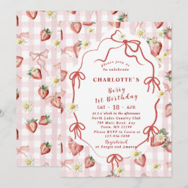 Elegant Watercolor Strawberry Girl 1 födelsedagsda Inbjudningar