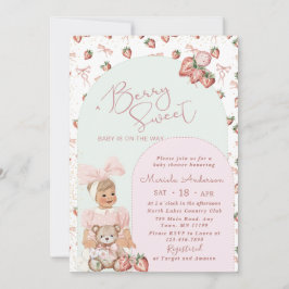 Elegant Watercolor Strawberry girl Baby Shower in Inbjudningar