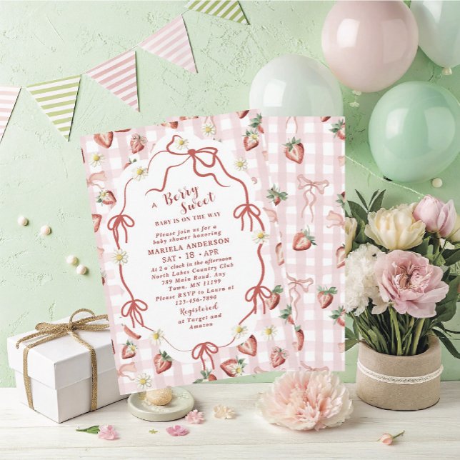Elegant Watercolor Strawberry girl Baby Shower in Inbjudningar (Skapare uppladdad)