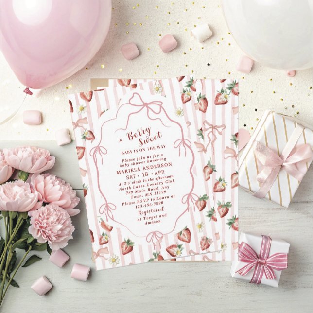 Elegant Watercolor Strawberry girl Baby Shower in Inbjudningar (Skapare uppladdad)