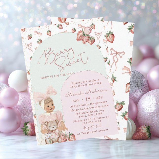 Elegant Watercolor Strawberry girl Baby Shower in Inbjudningar (Skapare uppladdad)