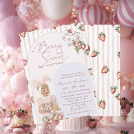 Elegant Watercolor Strawberry Girl Baby Shower Inbjudningar
