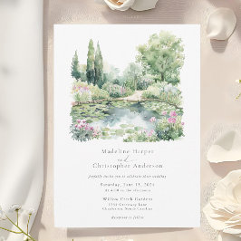 Elegant Watercolor Summer Garden Landscape Bröllop Inbjudningar
