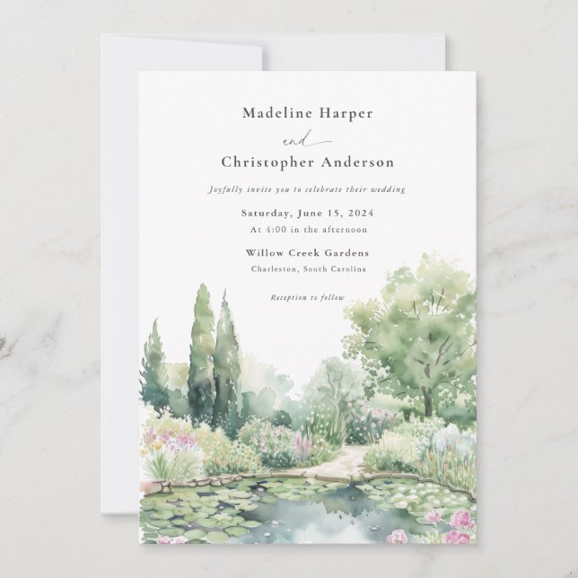 Elegant Watercolor Summer Garden Wedding Inbjudningar (Framsida)