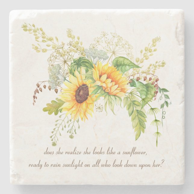 Elegant Watercolor Sunblommor Quote Stone Underläg Underlägg Sten (Framsidan)