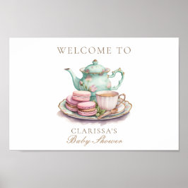 Elegant Watercolor Tea Party Guld Baby Shower Poster