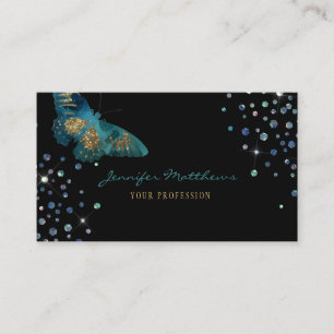 Elegant Watercolor Teal & Guld Glitter Butterfly Visitkort