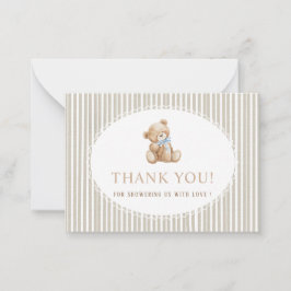Elegant Watercolor teddy bear bow blue Baby shower Anteckningskort
