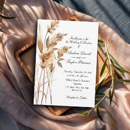 Elegant Watercolor Terracota Pampas Grass Bröllop Inbjudningar