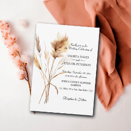 Elegant Watercolor Terracota Pampas Grass Bröllop Inbjudningar