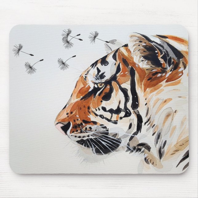Elegant Watercolor Tiger Art Mousepad Musmatta (Framsidan)