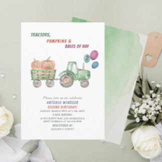 Elegant Watercolor Tractor Pumpkins Baby Shower Inbjudningar