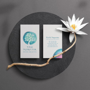 Elegant Watercolor Träd Yoga Meditation Instructor Visitkort