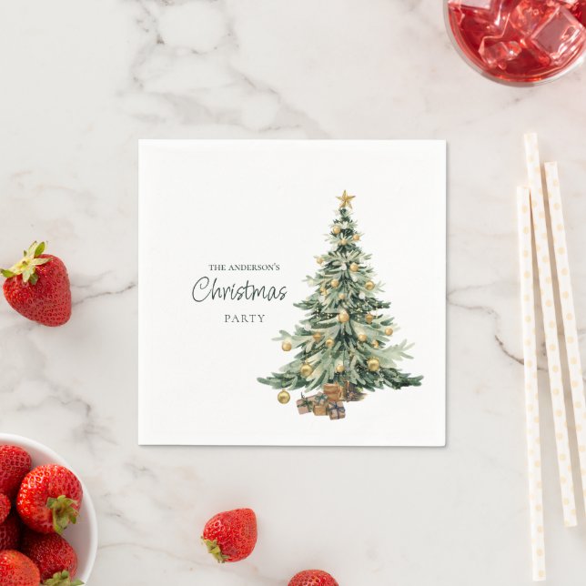 Elegant Watercolor Tree Christmas Party  Pappersservett (Insitu)