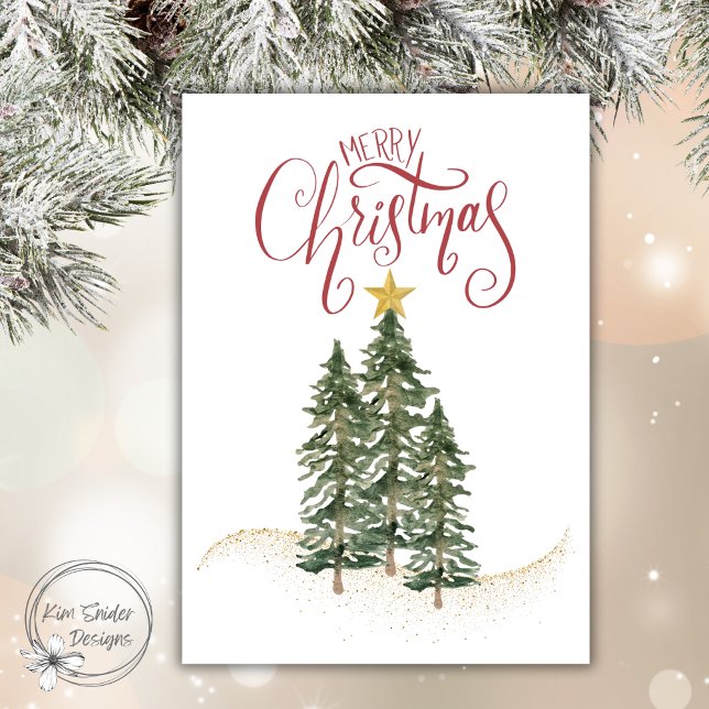 Elegant Watercolor Trees, "Merry Christmas"  Julkort (Skapare uppladdad)