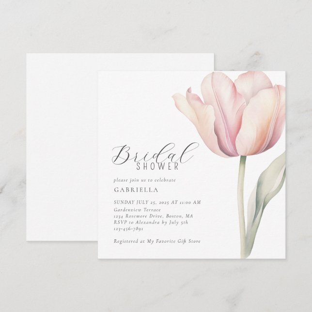 Elegant Watercolor Tulip Bridal Shower Inbjudningar (Fram/baksida)