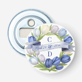 Elegant Watercolor Tulip Wreath Wedding Blue Ivory Flasköppnare