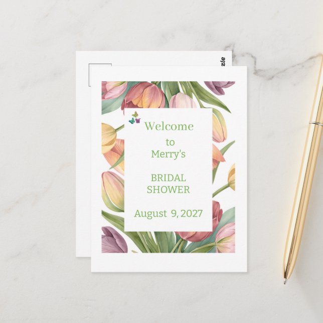 Elegant Watercolor Tulips  Vykort (Fram/Back In Situ)